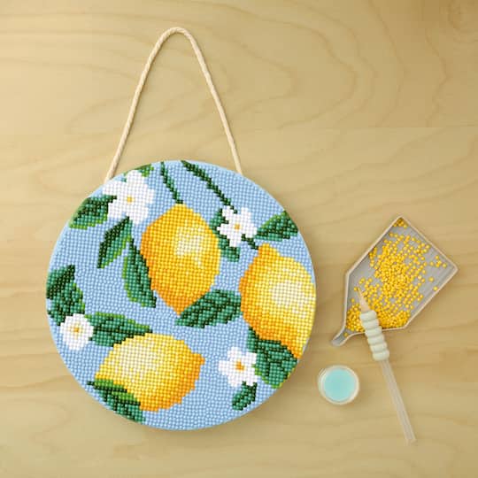 8" Yellow Lemons Round Stretched Canvas Diamond Art Kit by Make Market®